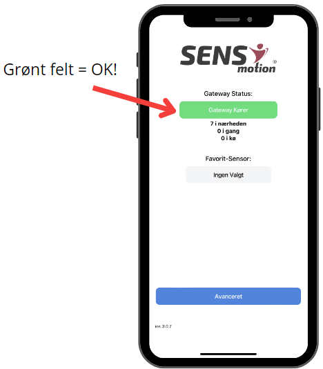 Eksempel på grøn og gul Gateway-status