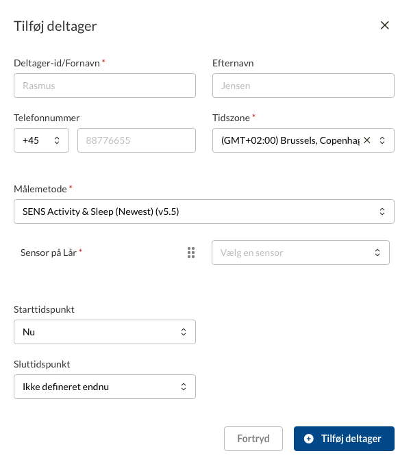 Formular til deltagerinformation