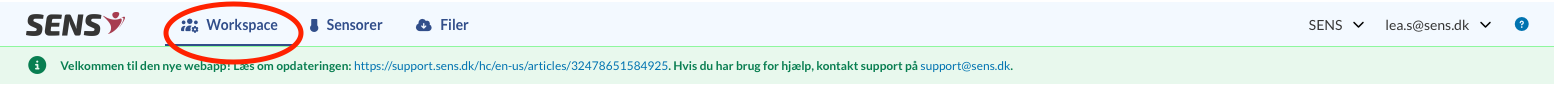 Fanen Workspace i topmenuen
