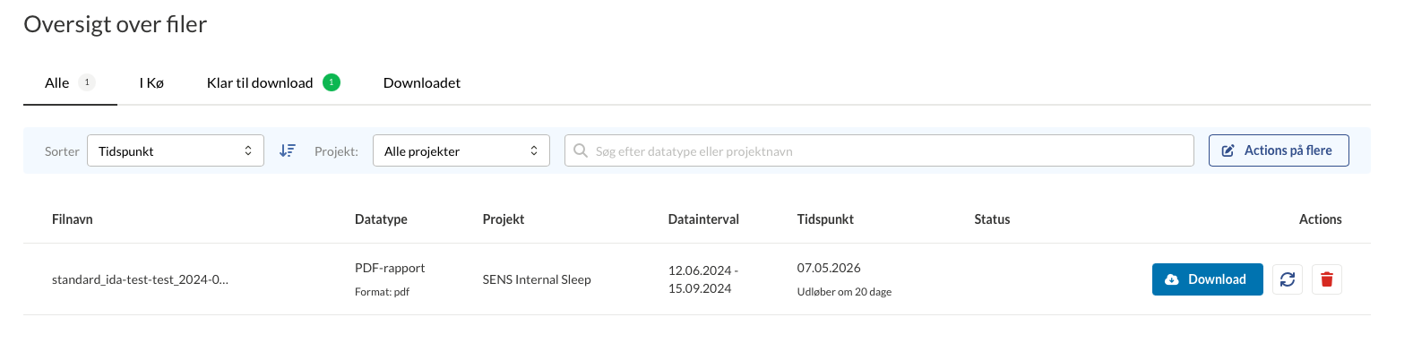 Skærmbillede af filhentning