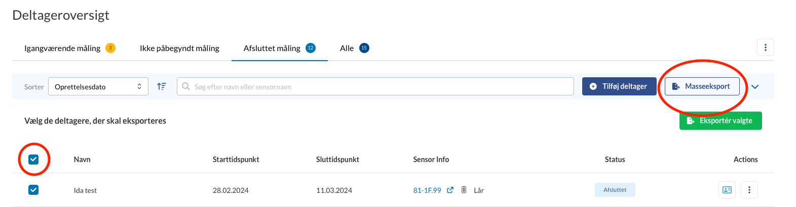 Valg af deltagere til masseeksport