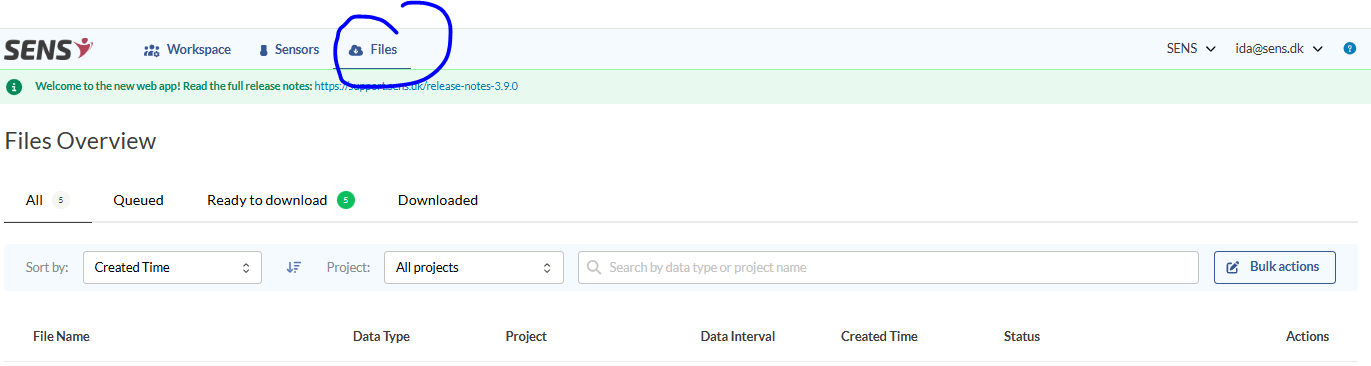 Files menu in top menu bar