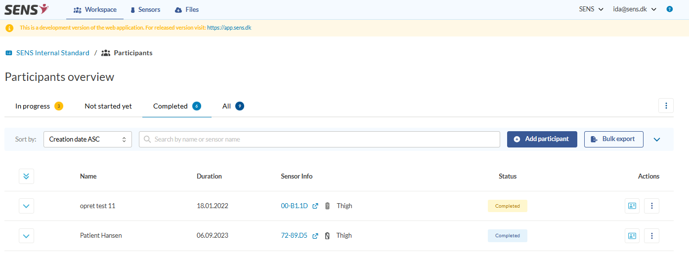 Workspace menu with Completed tab